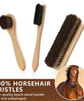Premium Eleven Piece Leather Care Kit With Horsehair Brushes features three beech wood brushes with soft horsehair bristles.