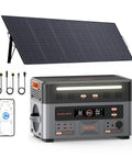 Game Changing Portable Power Station With 2016Wh LiFePo4 Battery And 500 Watt Solar Panel, showing device and solar panel.