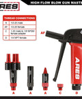 Heavy Duty Aluminum Die Cast High Flow Air Blow Gun Master Set With 3 Nozzles, 6 Inch Extension, Debris Shield, OSHA Compliant