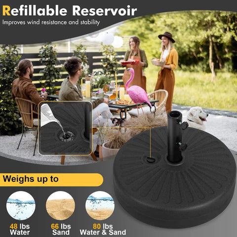 Beefy Fillable Umbrella Base Stand, 80 Lb Heavy Duty HDPE Weighted With Water Or Sand for patio use, fits 1.5 to 1.9 inch poles