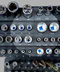 Overhead view of All In One Socket Organizer For 1/4 And 3/8 Drives With SAE And Metric Sizes, displaying deep and standard sockets.