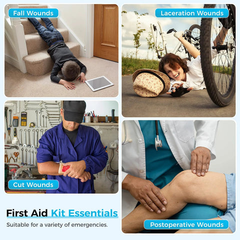 Emergency Wound Closure Kit 2-Pack; medical-grade adhesive sutures and butterfly bandages; wound-care collage.