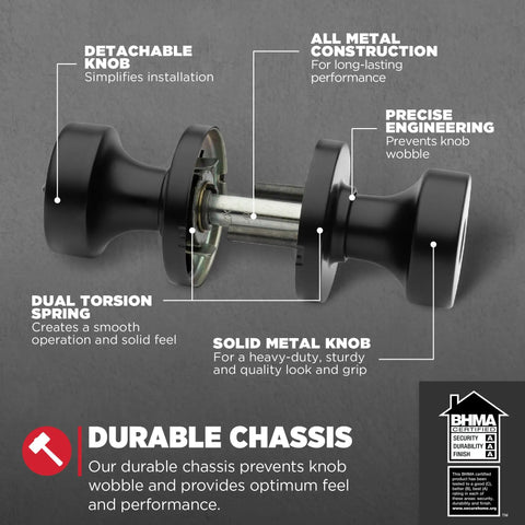 Matte Black Entry Door Knob With Lock And Key For Exterior Doors, Easy DIY Install In Minutes, Pick Resistant SmartKey Rekey Security With Microban