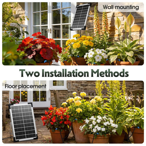 Solar Drip Irrigation System For Gardens And Greenhouses DIY Automatic Drip Kit with 8W solar panel, wall and floor mounting