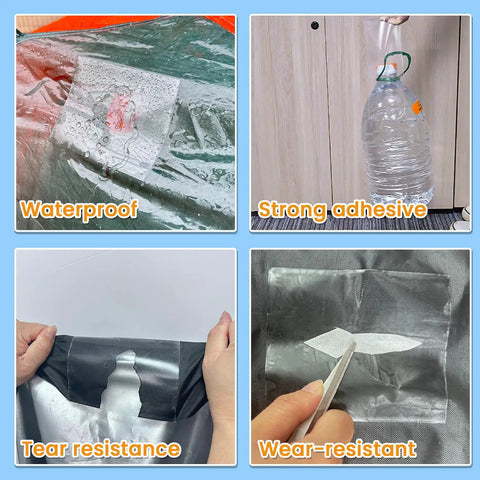 Waterproof Repair Tape For Fabric Awnings RV Roofs Tents Tarps And Boat Covers Heavy Duty Clear Multipurpose Patch shown on fabric