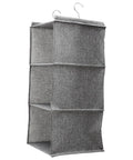 Three Tier Hanging Wardrobe Organizer With Slick Foldable Linen Fabric And Heavy Duty Hooks For Ultimate Closet Space Saving and Dorm Game Changer Essentials, grey linen fabric design.