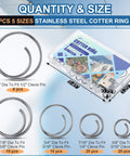 66 Piece Stainless Steel Cotter Ring Kit In 5 Sizes With 316 Grade Pins, storage box, size chart for clevis and hitch pins.