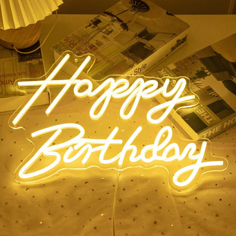 Happy Birthday Neon Sign LED Backdrop With Warm White Glow USB Powered Party Photo Prop For Birthday Parties 16.5 By 11.6 Inch