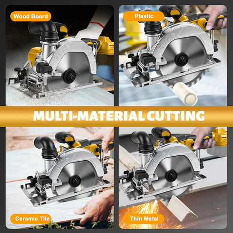 6 Inch Cordless Circular Saw Built For The Daily Grind With Brushless Motor Pure Copper Winding 6500 Rpm Cuts wood, plastic, tile, metal.
