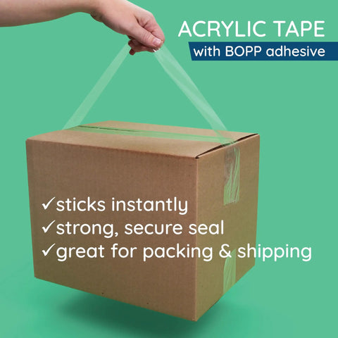 Image showing Clear Packing Tape Refills Bulk 12 Pack Heavy Duty 2 Inch Wide Packaging Tape Rolls sealing a brown box securely.
