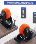 2 Inch Caster Wheels Set Of 4 With Brakes Heavy Duty Polyurethane Swivel Casters 360 Degree Plate Caster Wheels for installation on wood and steel.