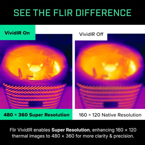 Edge Pro Wireless Bluetooth Thermal Imaging Camera For Smartphones, showcasing 480x360 and 160x120 resolutions comparison.