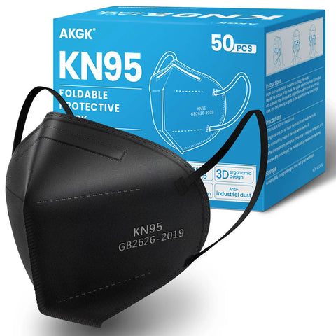 KN95 Face Mask 50 Pack Black 5 Ply Breathable Protective Masks With Comfy Fit Ear Loops For All Day Everyday Wear
