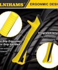 Side view of SLNIHAMS 5-blade sheet metal crimper with yellow/black ergonomic grip and integrated lanyard.