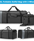 Finnhomy 100L foldable rolling duffel bag with 2 wheels, dark gray travel luggage with shoulder strap