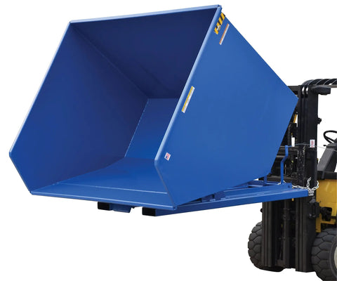 Heavy Duty Steel Self Dumping Hopper Forklift Tote Bucket Attachment Five Cubic Yards Six Thousand Lb Capacity Automatic Side Dumper view with open top