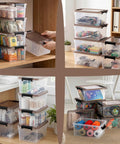 Eight Pack Small Clear Storage Bins With Lids 3.2 Qt Stackable Plastic Storage Containers For Organizing Toys Office Supplies Makeup Snacks Crafts And More