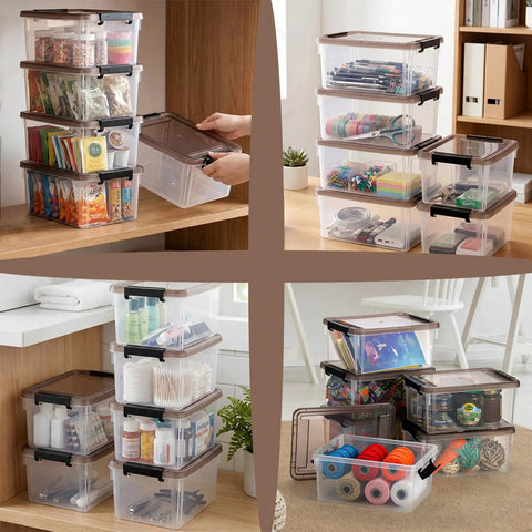 Eight Pack Small Clear Storage Bins With Lids 3.2 Qt Stackable Plastic Storage Containers For Organizing Toys Office Supplies Makeup Snacks Crafts And More