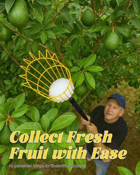 Adjustable 9 Foot Fruit Picker With Basket And Cushioned Landing Pad Long Handle Mango Grabber For Harvesting Apple Pear Orange Lemon Mango Avocado Peach Citrus Grapefruit Easy One Hand Use And Large Capacity on avocado tree