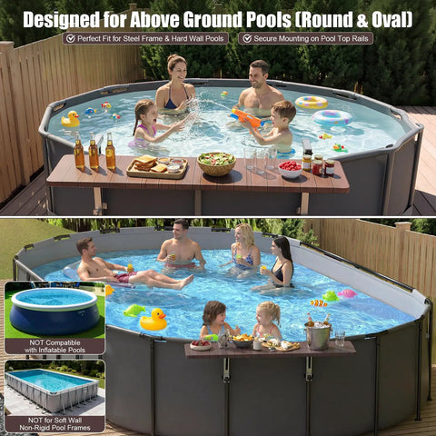 All In One Above Ground Pool Bar Table For Outdoor Fun, Heavy Duty 110 Lbs, 47.2 Inch Poolside Bar Shelf Deck Attachment