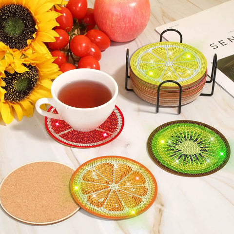 Diamond Art Coaster Kit With Holder, 12 Piece DIY Diamond Dot Coasters For Adults And Newbies, Includes Cork Bases, Colorful Diamonds visible