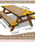 Sunflower Themed 6Ft Picnic Table Cover With Elastic Bench Covers Waterproof Fitted Tablecloths Wood Grain Outdoor Gear