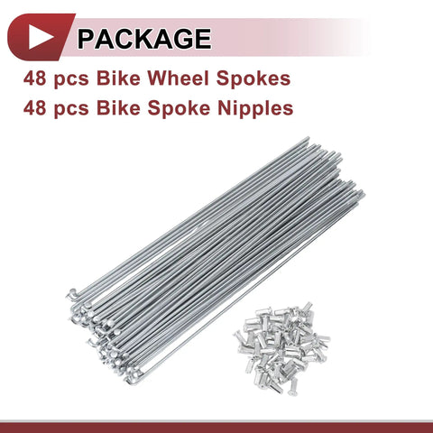 48 Piece Set 10G Bicycle Spokes 260mm for Road and Mountain Bikes Carbon Steel Galvanized Silver Tone with 3mm Diameter