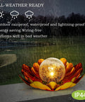 Solar Lotus Flower Light Outdoor Decor for Garden Backyard Waterproof Metal Yard Ornament glowing in the rain