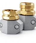 Garden Hose Repair Kit for Quick Leak Fix on Three Quarters and Five Eighths Inch Hoses with brass fittings and grey connectors