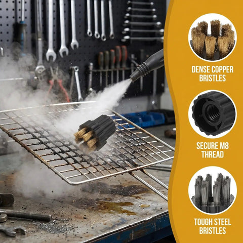 10 Pack Steam Cleaner Brush Heads Replacement Parts With Tough Bristles For Deep Grout And Tile Scrubbin Universal Fit Mop Nozzles, cleaning a grill rack.