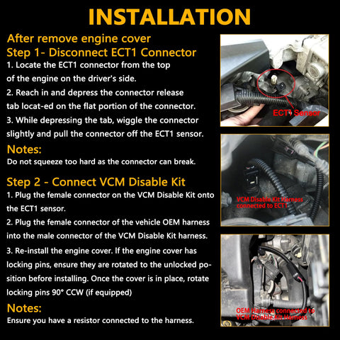 Installation instructions for Honda VCM Muzzler Harness Disable Kit for Acura 2013+ and Honda Pilot 2009+ with VCM bypass