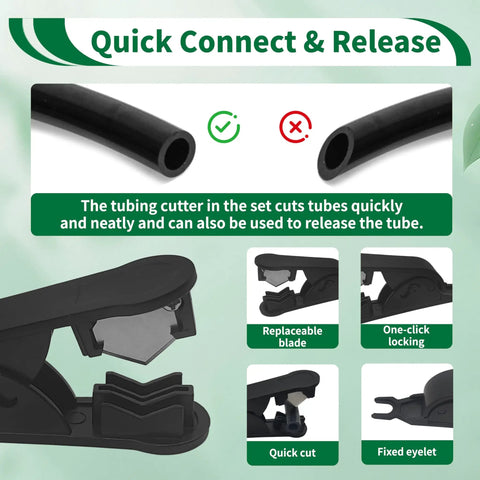1/4 Inch Drip Irrigation Quick Connect Fittings Kit 52 Piece DIY Pro Grade Set tubing cutter and instructions