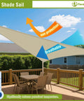 Beige Triangle Sun Shade Sail 6x6x6 Heavy Duty Canopy UV Block Air Permeable HDPE Shade Cloth installed over patio