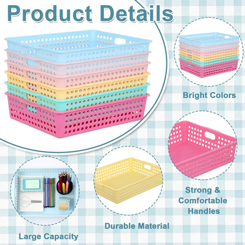 Six Pack Plastic Turn In Paper Trays Set in pastel colors stacked for classroom storage and office organization
