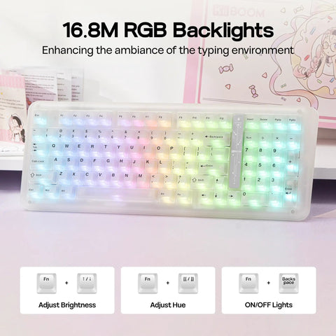 Beast Mode Wireless Mechanical Gaming Keyboard With a Slick 96 Percent Compact Layout and Ergonomic Build for Custom VIA Profiles Lightning Typing and Zero Lag Gameplay Right Out the Gate showcasing 16.8M RGB backlights.