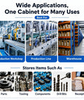Heavy Duty Tool Storage Cabinet With Dense Plastic Drawers For Small Parts And Lockable Metal Drawers For Large Tools Coated Steel Body Garage Shop Organizer To Stash Screws Bits Fittings Electronics And Spare Parts, warehouse storage use