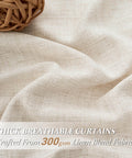 Close-up of cream linen look curtains showcasing thick breathable 300gsm fabric texture.