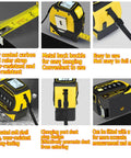 4-In-1 Laser Tape Measure With 5m Tape And 100m Laser Rangefinder, Crosshair Markings, Dual-Axis Level, Backlit LCD, Tripod Mount Ready, Great For Pros And DIY Projects, yellow black housing with tape, strap, and tripod mount