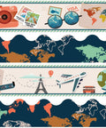 Travel World Map Bulletin Board Borders 70.8Ft Set Of 72 Pieces In Four Designs With Scalloped And Straight Rolled Border Trim