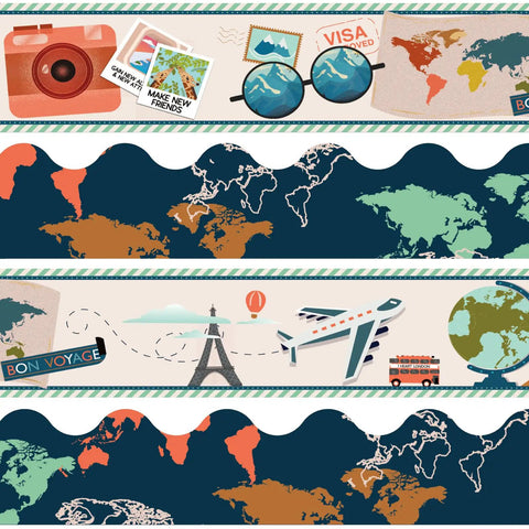 Fun Map Border Travel World Map Bulletin Board Borders 70.8Ft Set