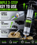 Heavy Duty 500CC Fluid Extractor Pump With Dual Hoses For Quick Oil And Transmission Swap, Grab Gear Oil Coolant Brake Fluid And Power Steering In A Snap Without The Mess, showcasing easy 3-step usage.