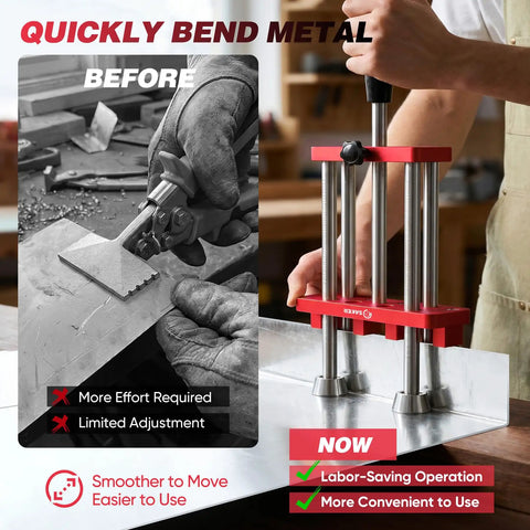 Two Station Sheet Metal Bender Roller Tool For 0 To 100 Degree Bends, 7 Inch Rolling Axis, shown in use on sheet metal