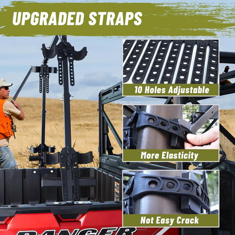 UTV Hunting Tool Holder Rack for Cargo Bed Universal Adjustable SXS Gear Mount on Polaris Ranger with upgraded straps