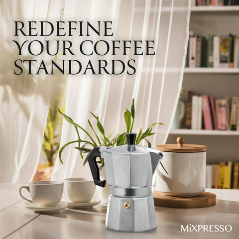 3 Cup Aluminum Moka Pot Stovetop Espresso Maker For Gas And Electric Stoves Cuban And Italian Style Coffee Brewer on kitchen counter