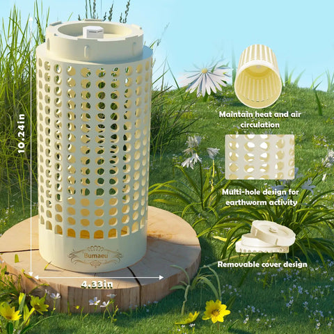 Compact Vermicomposting Bin For Outdoor Gardens, Easy No Fuss Worm Farm Kit Turns Kitchen Scraps Into Rich Compost, White