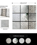 Dimensions and textures of Stainless Steel Peel And Stick Backsplash Tiles 10 Sheets 3D Carven Silver Easy Self Adhesive Wall Decor