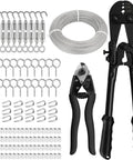 One Eighth Inch Stainless Steel Cable Kit With 150 Ft Wire Rope, Crimping Tool And Cutter, Turnbuckle Tensioners, Thimbles And Eye Bolts