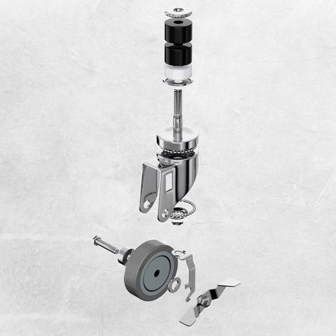 Exploded view of Set Of 4 Heavy Duty Table Casters With 3 Inch Non Marking Rubber Wheels, Universal Fit For Kitchen Cart And Utility Table Legs.