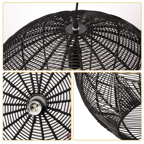 Small Black Rattan Pendant Light For Kitchen Island And Living Room Ceiling, handwoven wicker detail and E26 bulb fitting