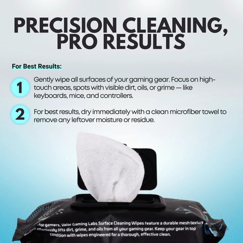 Gaming Peripheral Wipes And Cleaner For Keyboards Mice Controllers Laptops PCs And Desks Alcohol Free 50 Pack shown opened